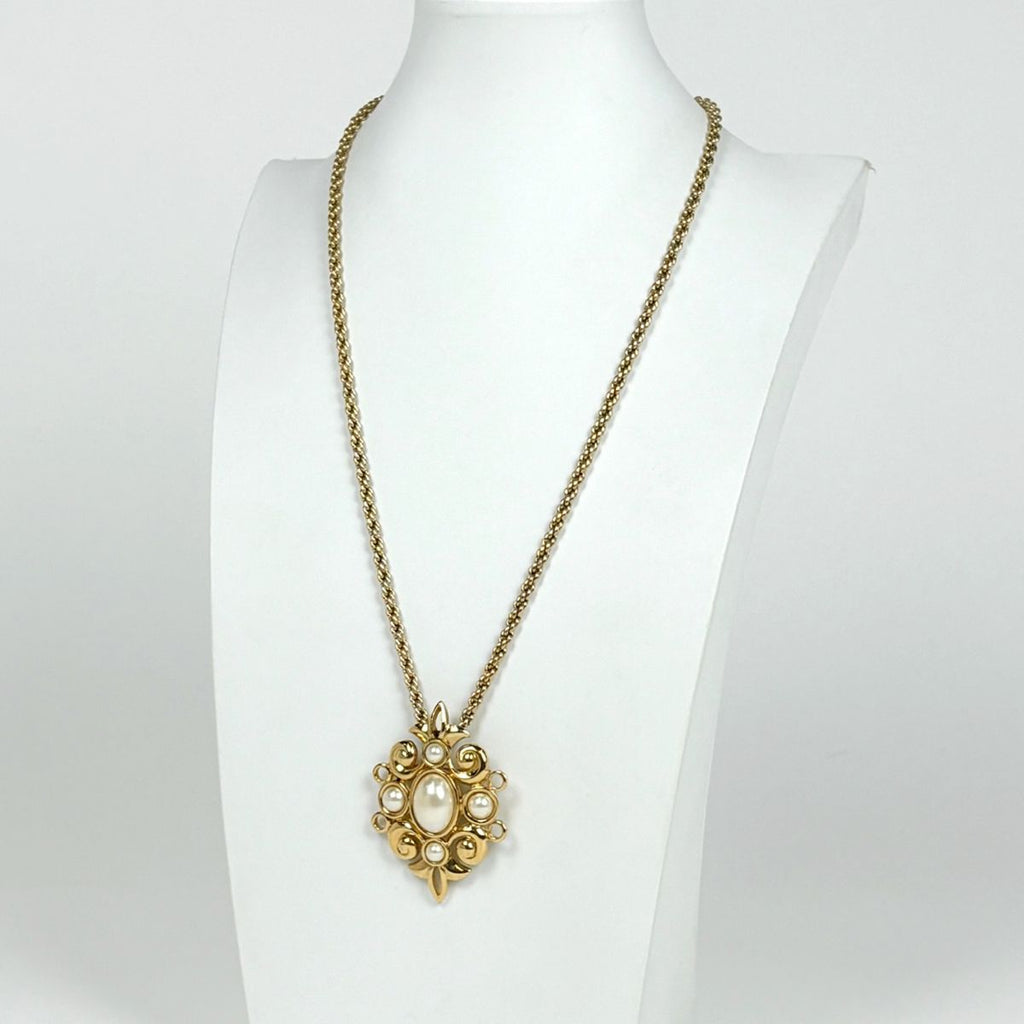 Dior Faux Pearl Chain Necklace Brooch 2-Way Gold Plated — view 4