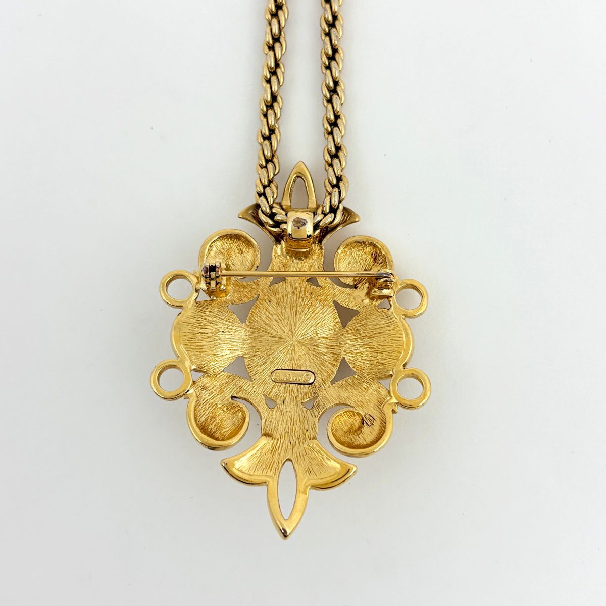 Dior Faux Pearl Chain Necklace Brooch 2-Way Gold Plated — view 2