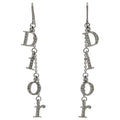 Dior Logo Rhinestone Earrings Swing Silver Plated
