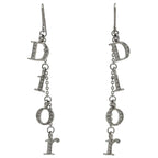 Dior Logo Rhinestone Earrings Swing Silver Plated