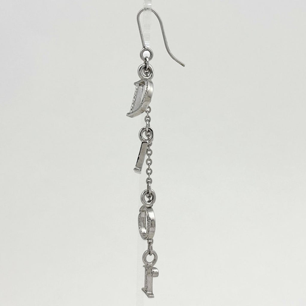 Dior Logo Rhinestone Earrings Swing Silver Plated — view 2