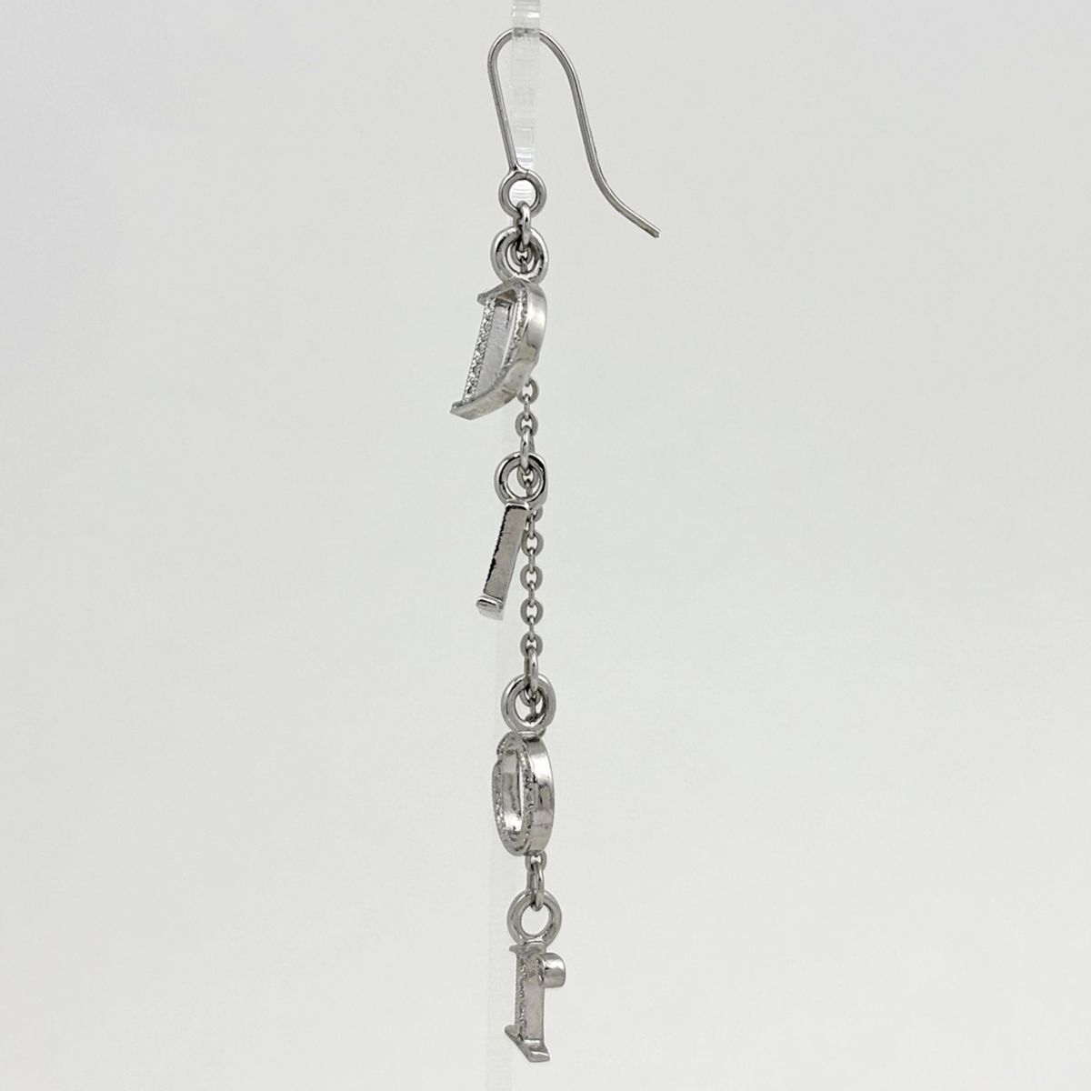 Dior Logo Rhinestone Earrings Swing Silver Plated — view 2