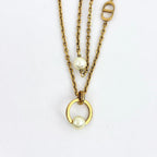 Dior Logo Faux Pearl Necklace Double Strand Gold Plated — view 2