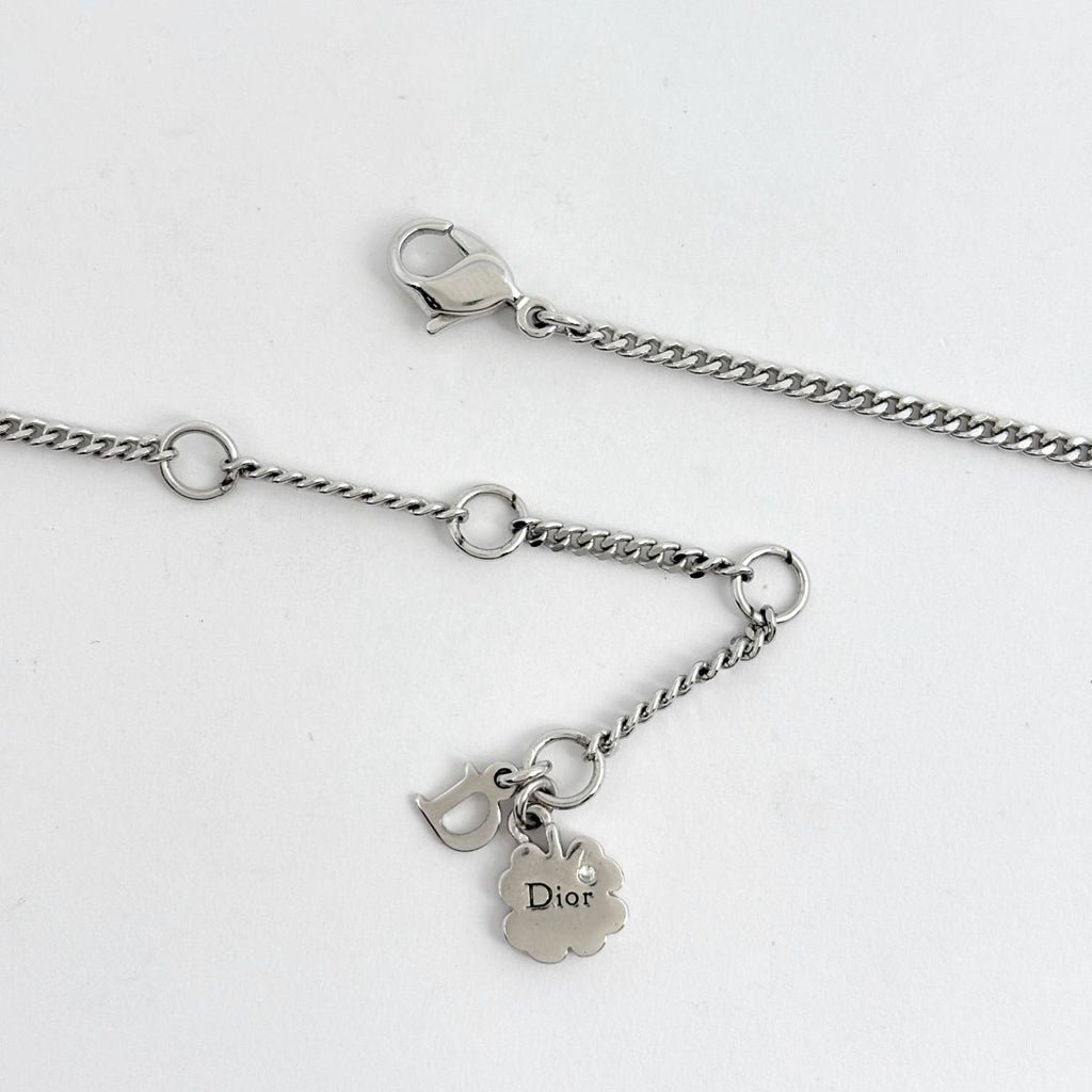 Dior Logo Rhinestone Necklace Clover Silver Plated — view 3