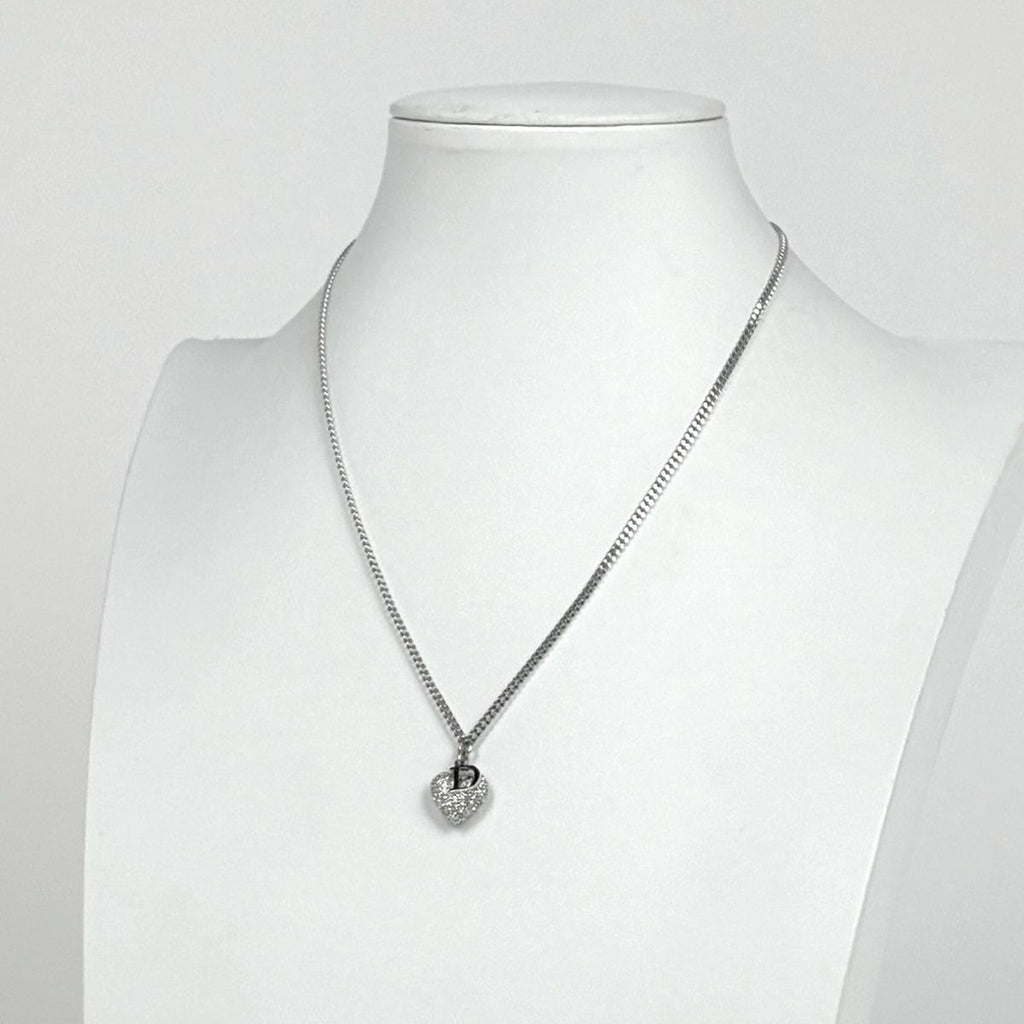 Dior Logo Rhinestone Necklace Clover Silver Plated — view 5