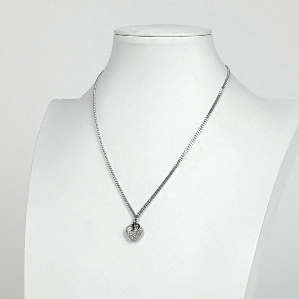 Dior Logo Rhinestone Necklace Clover Silver Plated — view 5