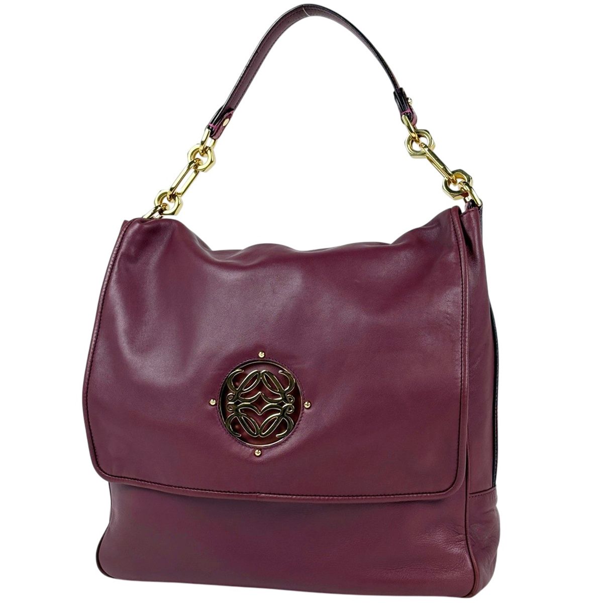 Loewe Maia Handbag 2-Way Anagram Leather Bordeaux