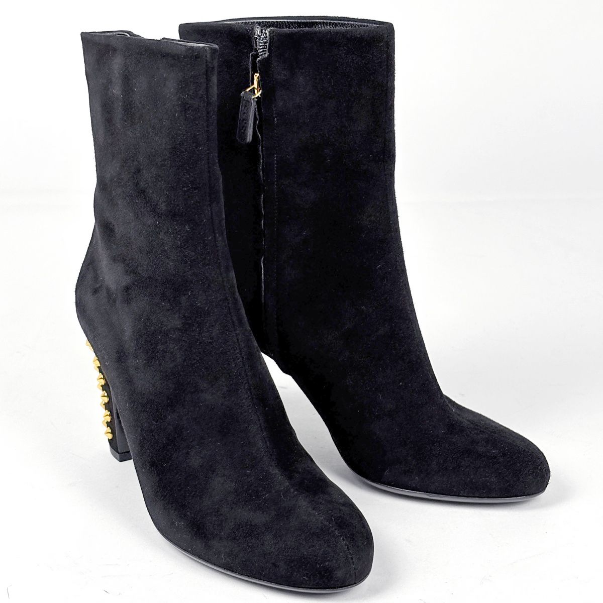 Gucci Studded Zip Up Short Boots Shoes Suede Black — view 8