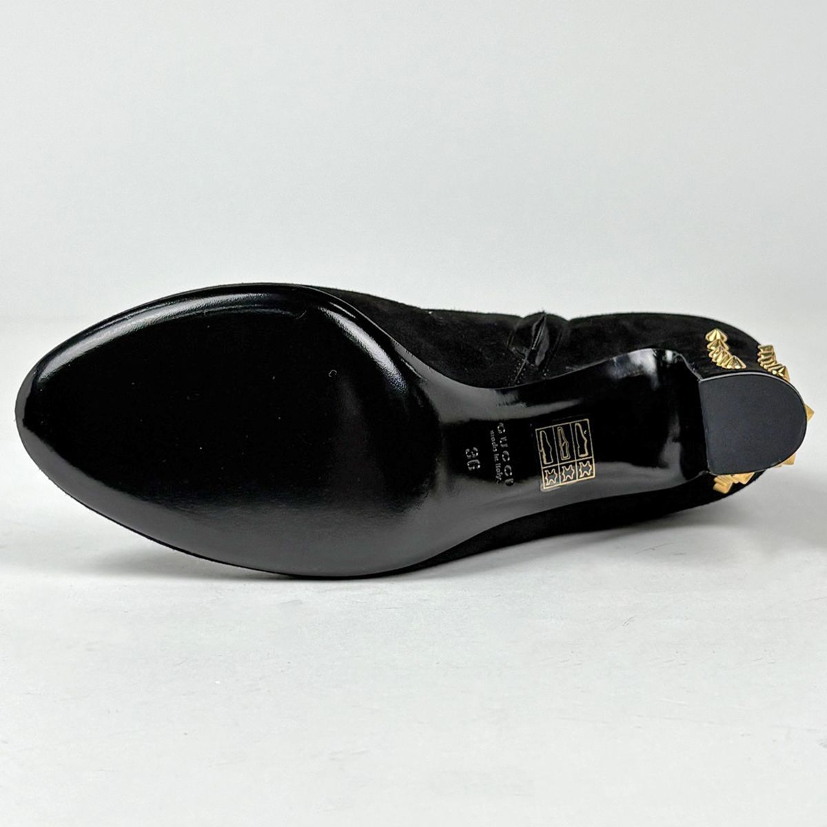 Gucci Studded Zip Up Short Boots Shoes Suede Black — view 2