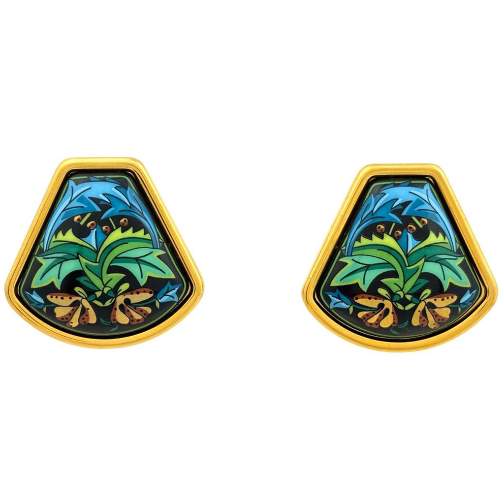 Hermes Enamel Earrings Cloisonne Gold Plated Blue