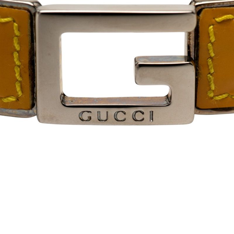Gucci Logo Bangle Silver and Yellow Patent Leather and Metal Bracelet — view 4