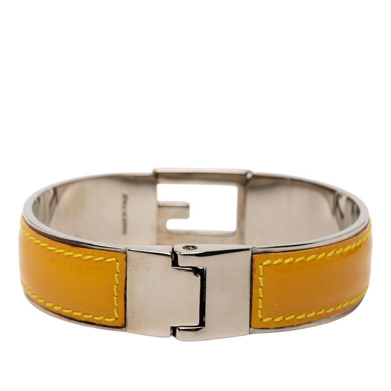 Gucci Logo Bangle Silver and Yellow Patent Leather and Metal Bracelet — view 3