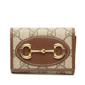 Gucci GG Supreme Horsebit Trifold Wallet Beige Brown Leather