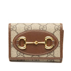 Gucci GG Supreme Horsebit Trifold Wallet Beige Brown Leather
