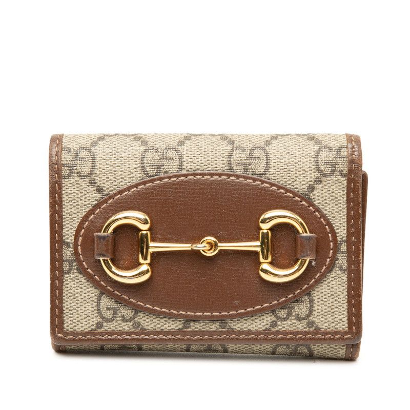 Gucci GG Supreme Horsebit Trifold Wallet Beige Brown Leather