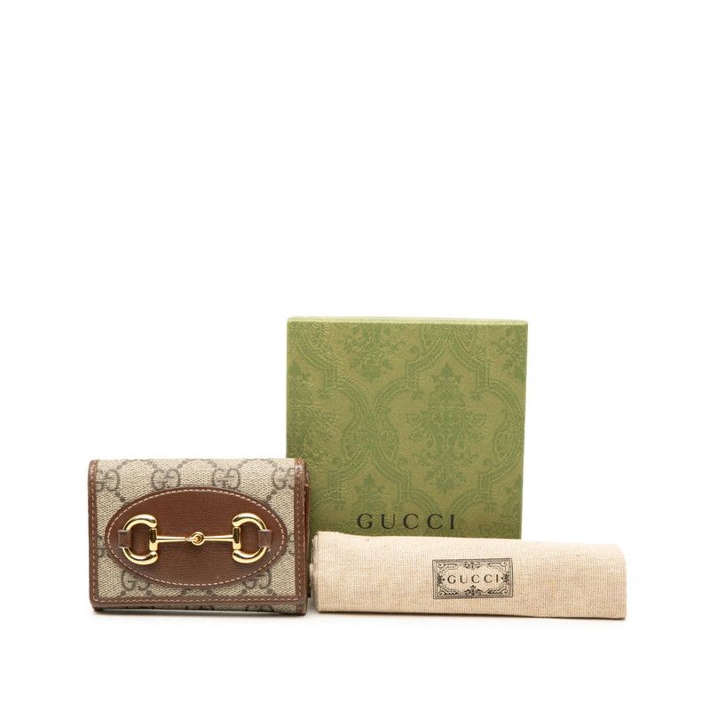Gucci GG Supreme Horsebit Trifold Wallet Beige Brown Leather — view 8