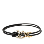 Louis Vuitton LV Blue M Bracelet Noir Black Gold Plated Leather