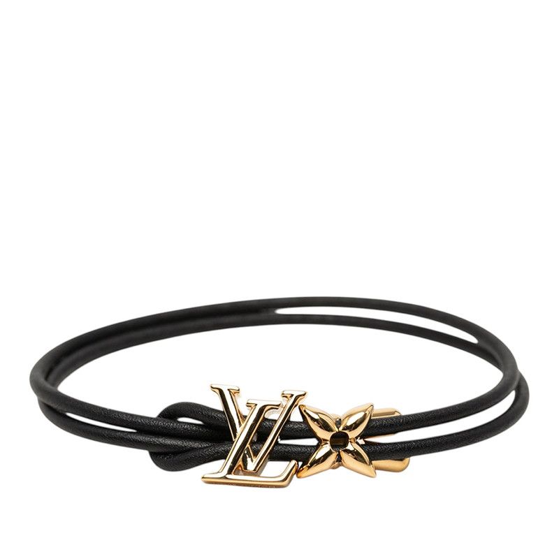 Louis Vuitton LV Blue M Bracelet Noir Black Gold Plated Leather