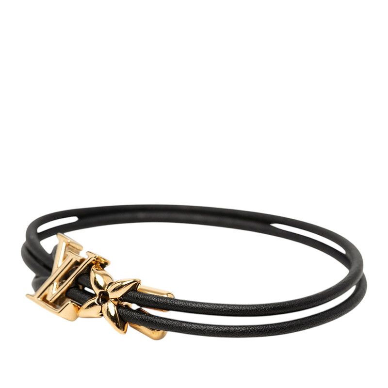 Louis Vuitton LV Blue M Bracelet Noir Black Gold Plated Leather — view 2