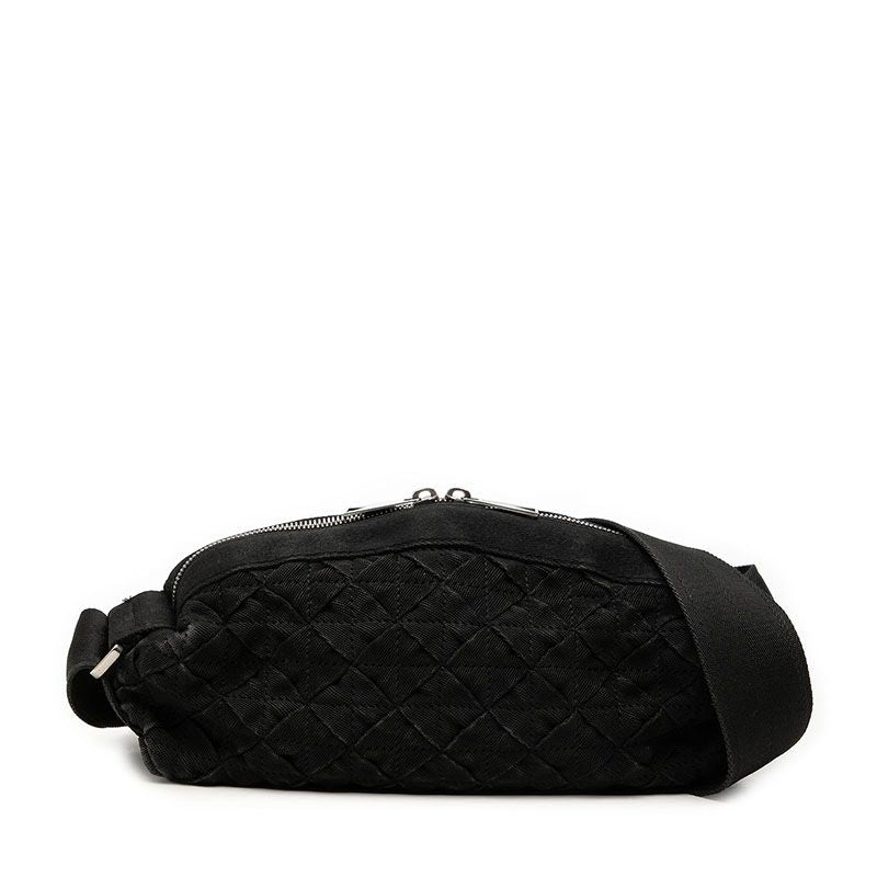 Bottega Veneta Intrecciato Webbing Shoulder Bag Black Canvas Nylon