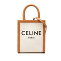 Celine Vertical Cabas 2-Way Shoulder Bag White Brown Canvas Leather