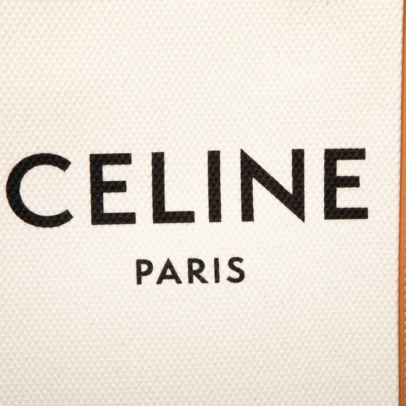 Celine Vertical Cabas 2-Way Shoulder Bag White Brown Canvas Leather — view 4