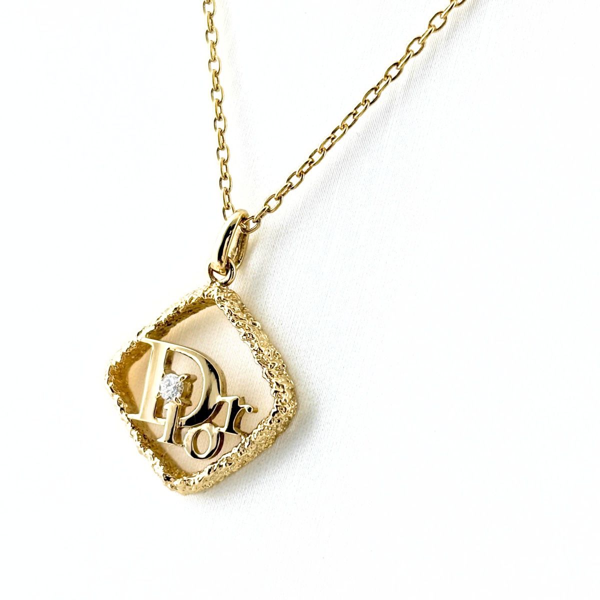 Dior Logo Diamond Necklace YG Yellow Gold Pendant 18k