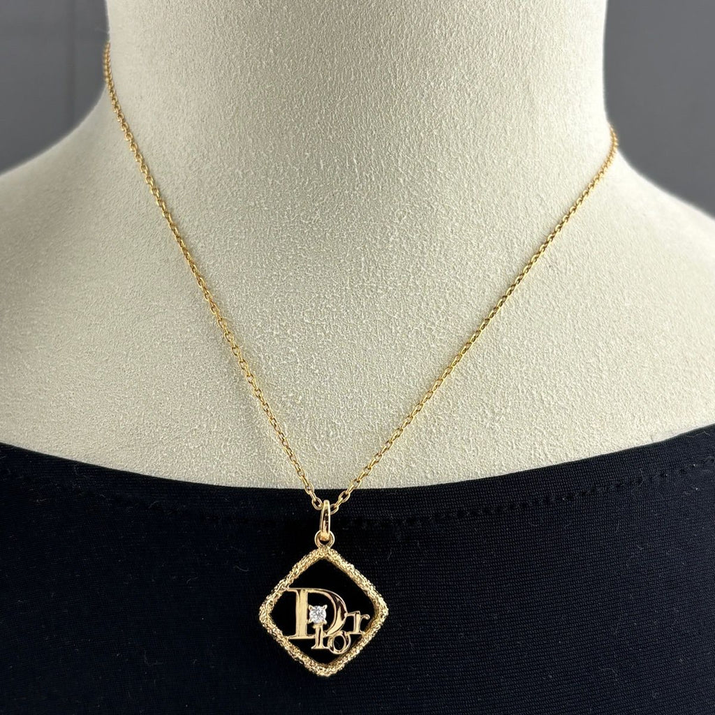 Dior Logo Diamond Necklace YG Yellow Gold Pendant 18k — view 4