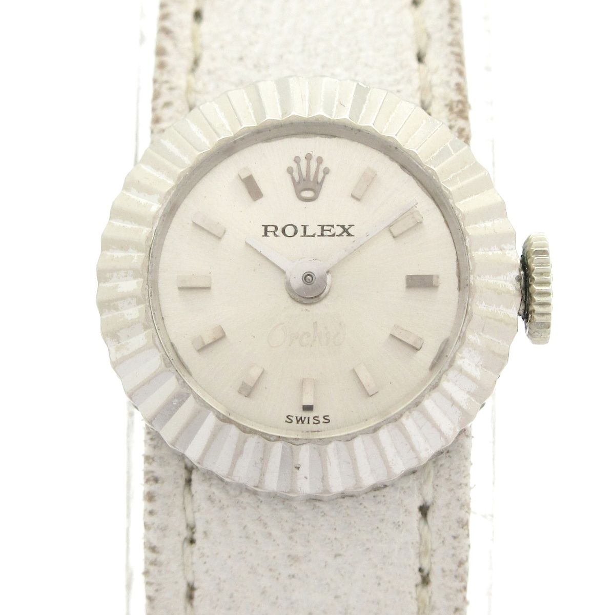 Rolex Watch Chameleon Orchid 18k White Gold Antique Leather Strap Required OH