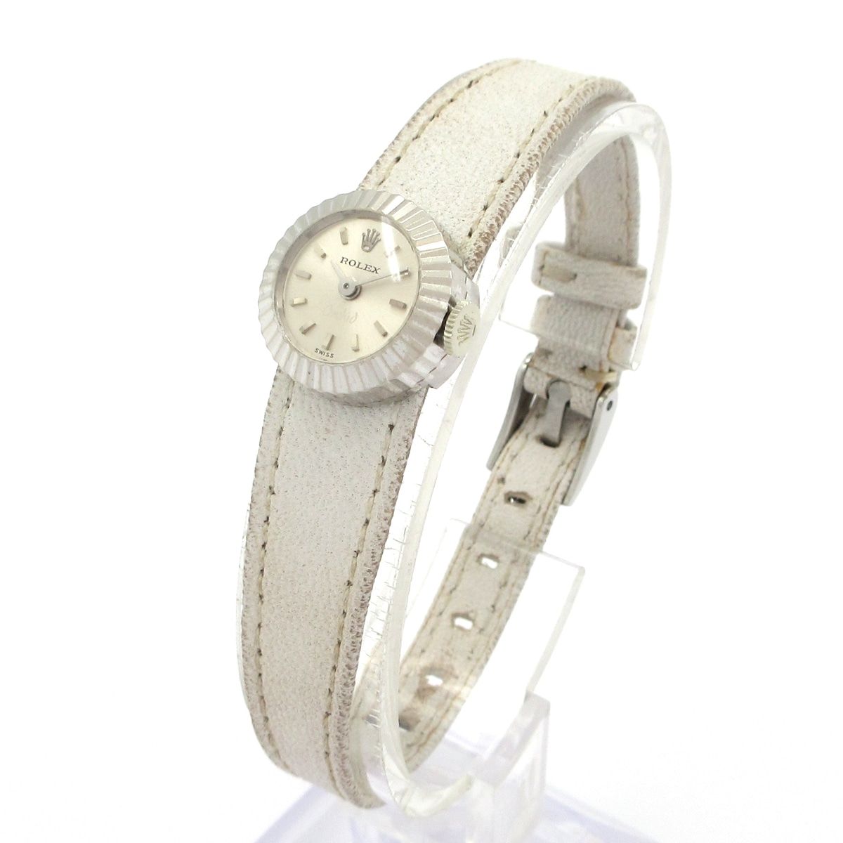 Rolex Watch Chameleon Orchid 18k White Gold Antique Leather Strap Required OH — view 2