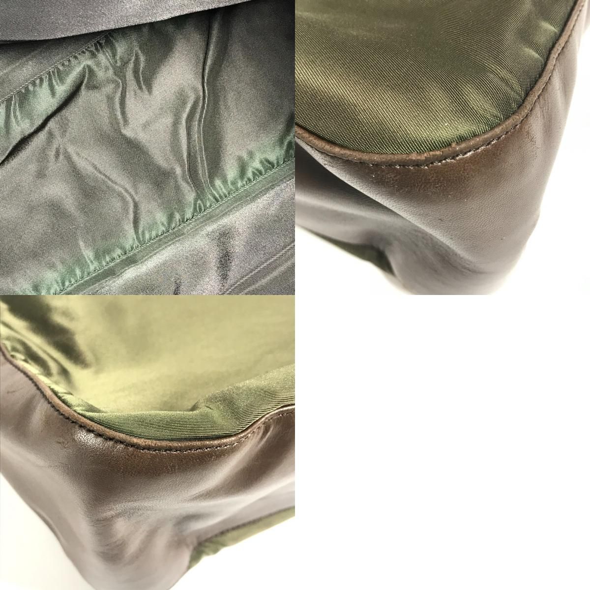 Prada Shoulder Bag Plastic Chain Leather Khaki — view 9
