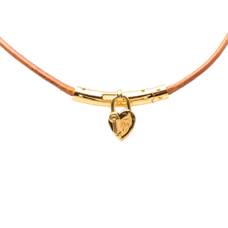 Hermes Viviride Heart Cadena Motif-f Choker Gold Brown Plated Leather 1
