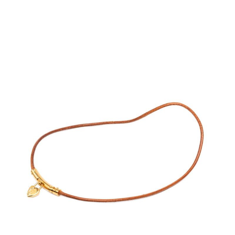 Hermes Viviride Heart Cadena Motif-f Choker Gold Brown Plated Leather 1 — view 7