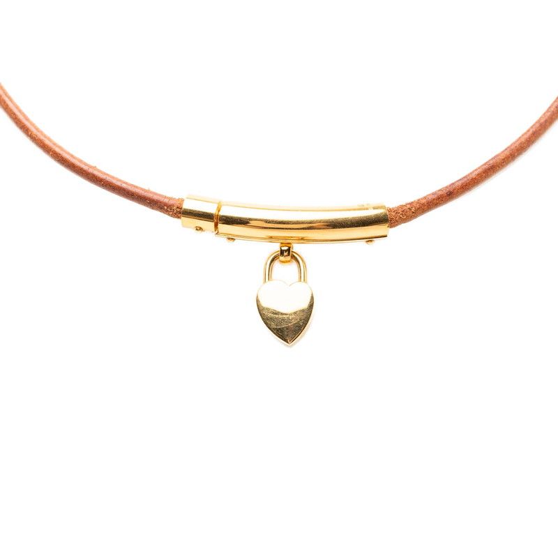 Hermes Viviride Heart Cadena Motif-f Choker Gold Brown Plated Leather 1 — view 2