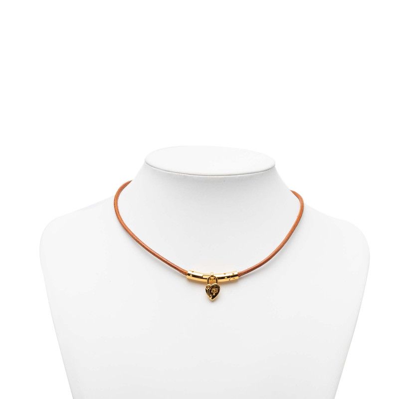 Hermes Viviride Heart Cadena Motif-f Choker Gold Brown Plated Leather 1 — view 8