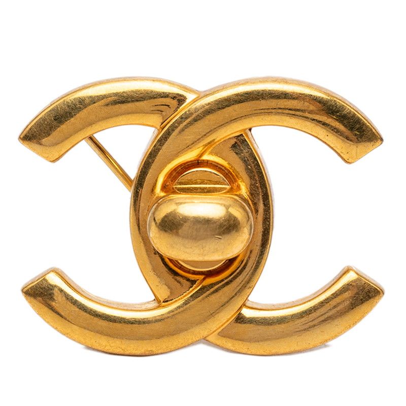 Chanel Vintage CC Logo Turnlock Brooch Gold Plated