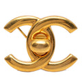 Chanel Vintage CC Logo Turnlock Brooch Gold Plated