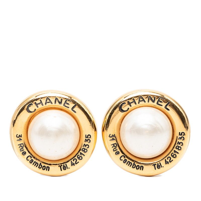 Chanel 31 Rue Cambon Earrings Gold Plated Faux Pearl