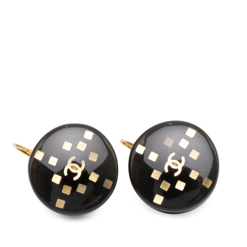 Chanel CC Logo Earrings Gold Black Plated Plastic
