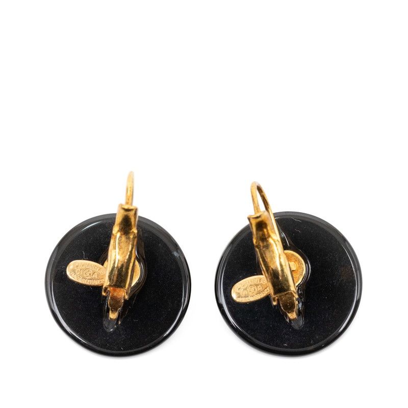 Chanel CC Logo Earrings Gold Black Plated Plastic — view 2