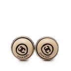 Chanel CC Logo Round Earrings Silver Beige Metal