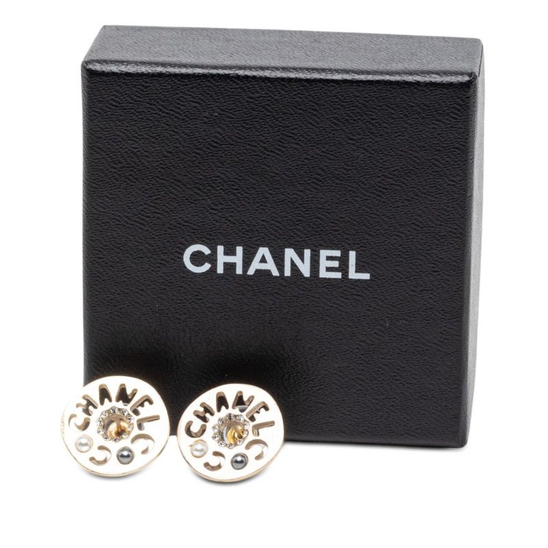 Chanel Logo Earrings Gold Plated Faux Pearl Rhinestone — view 4