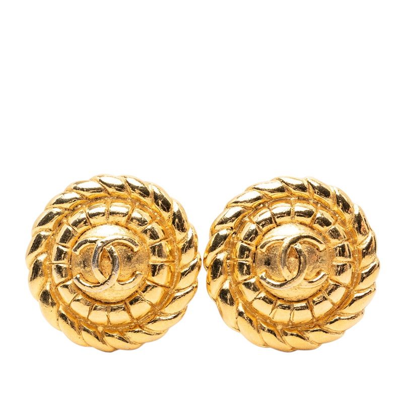Chanel CC Logo Round Earrings Gold Plated