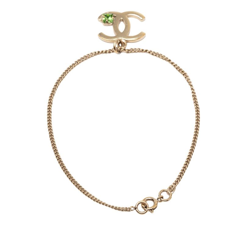 Chanel CC Logo Bracelet Gold Green Plated Stone — view 3