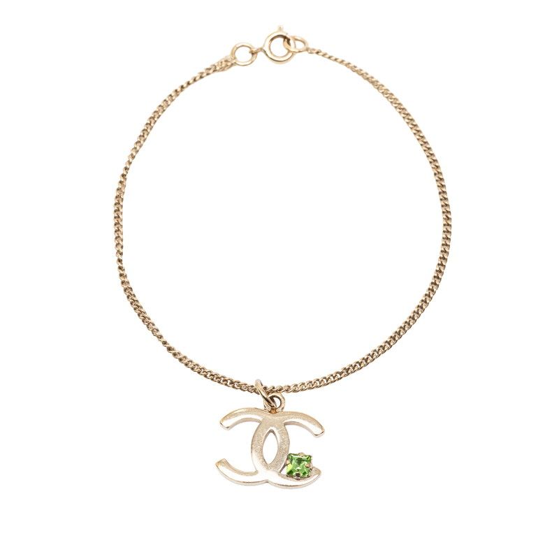 Chanel CC Logo Bracelet Gold Green Plated Stone — view 2