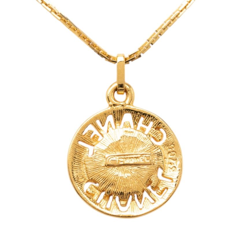 Chanel Logo Round Pendant Gold Plated Faux Pearl — view 2