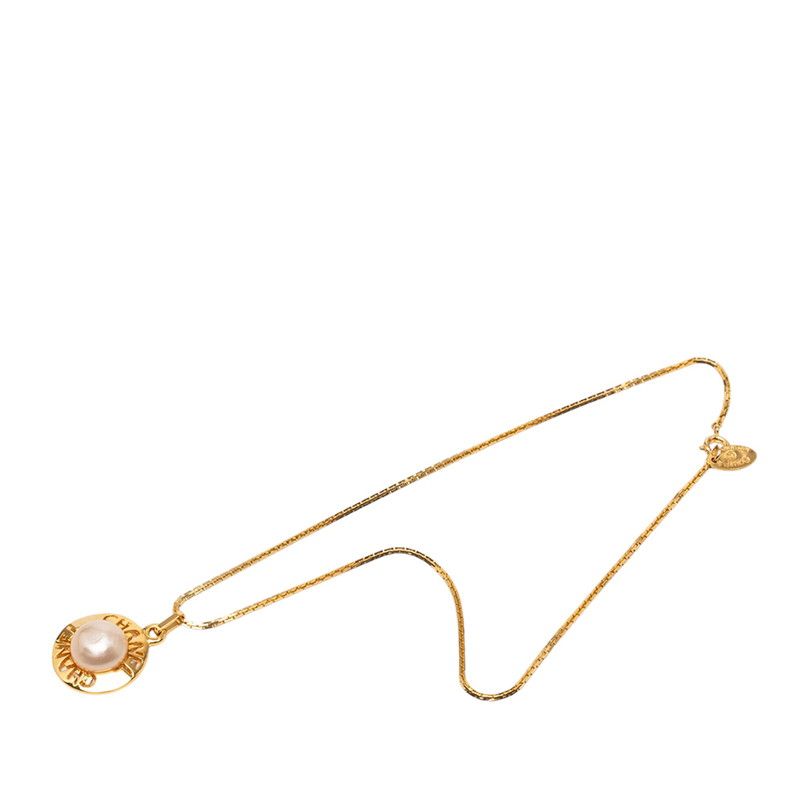 Chanel Logo Round Pendant Gold Plated Faux Pearl — view 3
