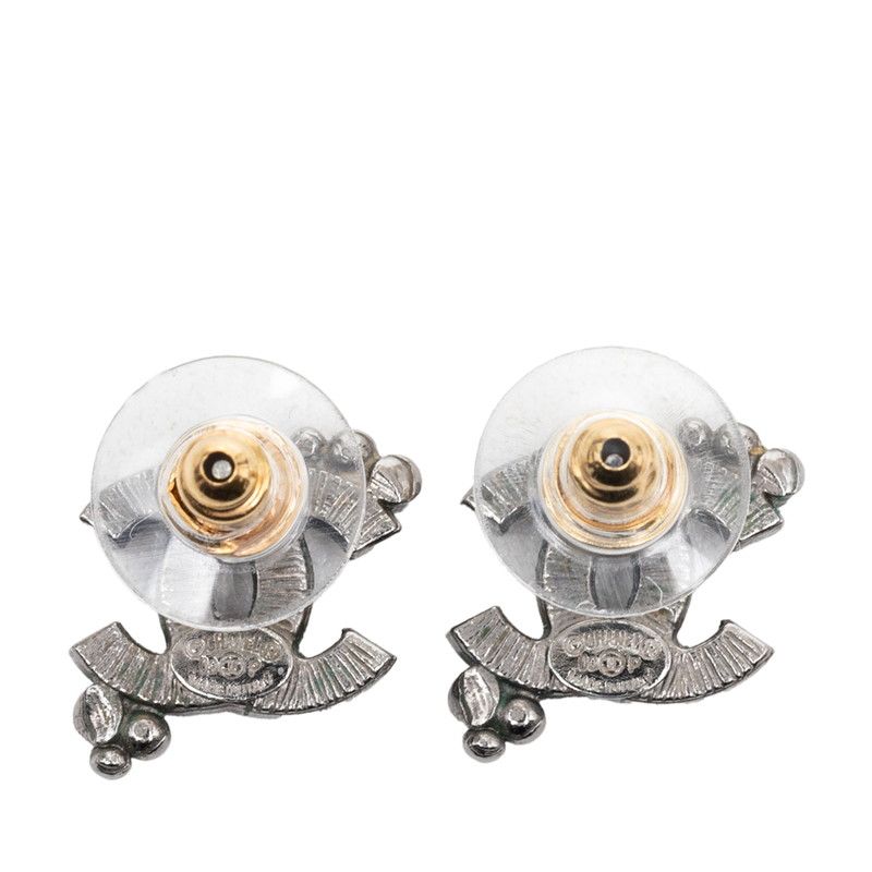 Chanel CC Logo Stud Earrings 09 Silver Metal Rhinestone — view 2