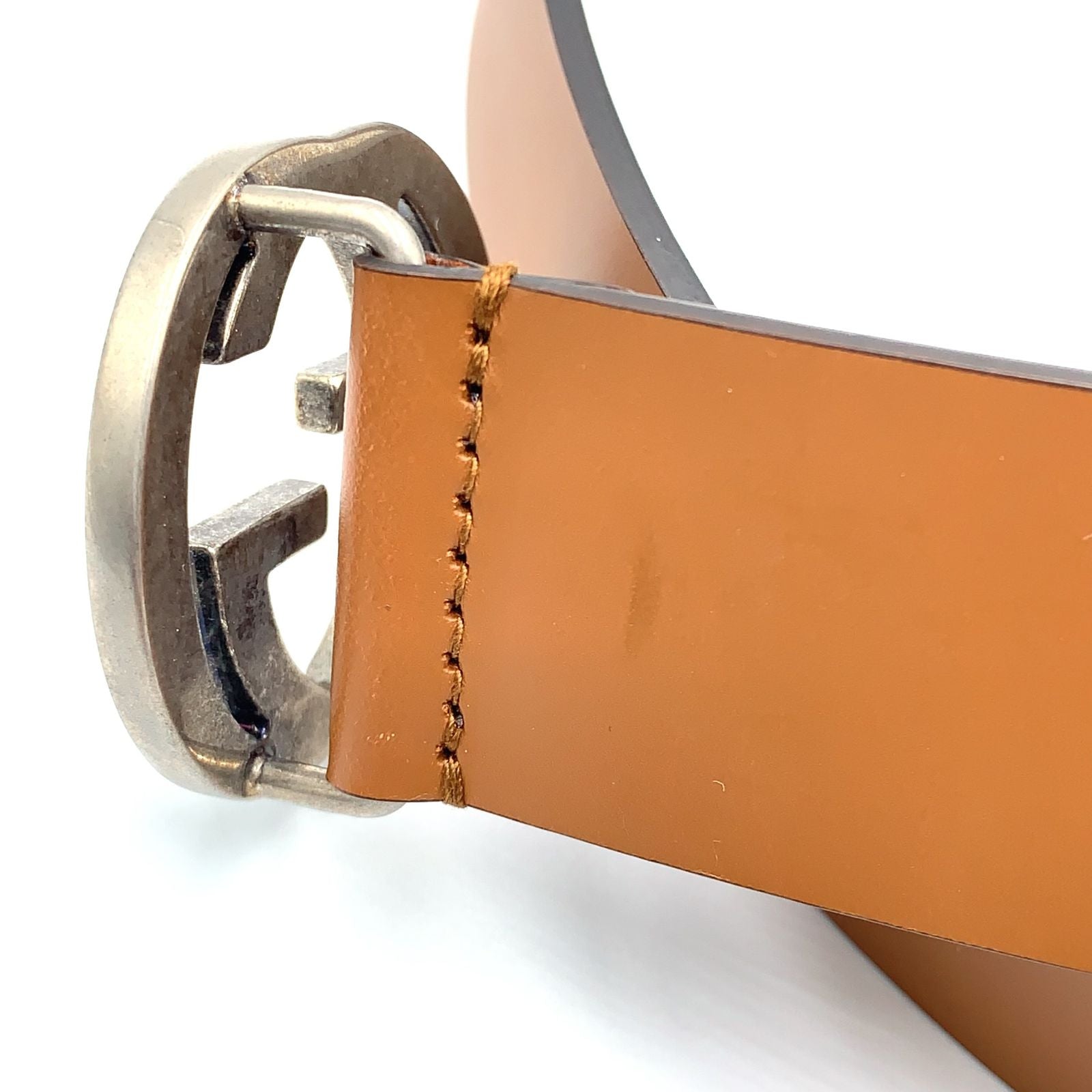 Gucci Interlocking Antique Leather Brown Belt Silver — view 7