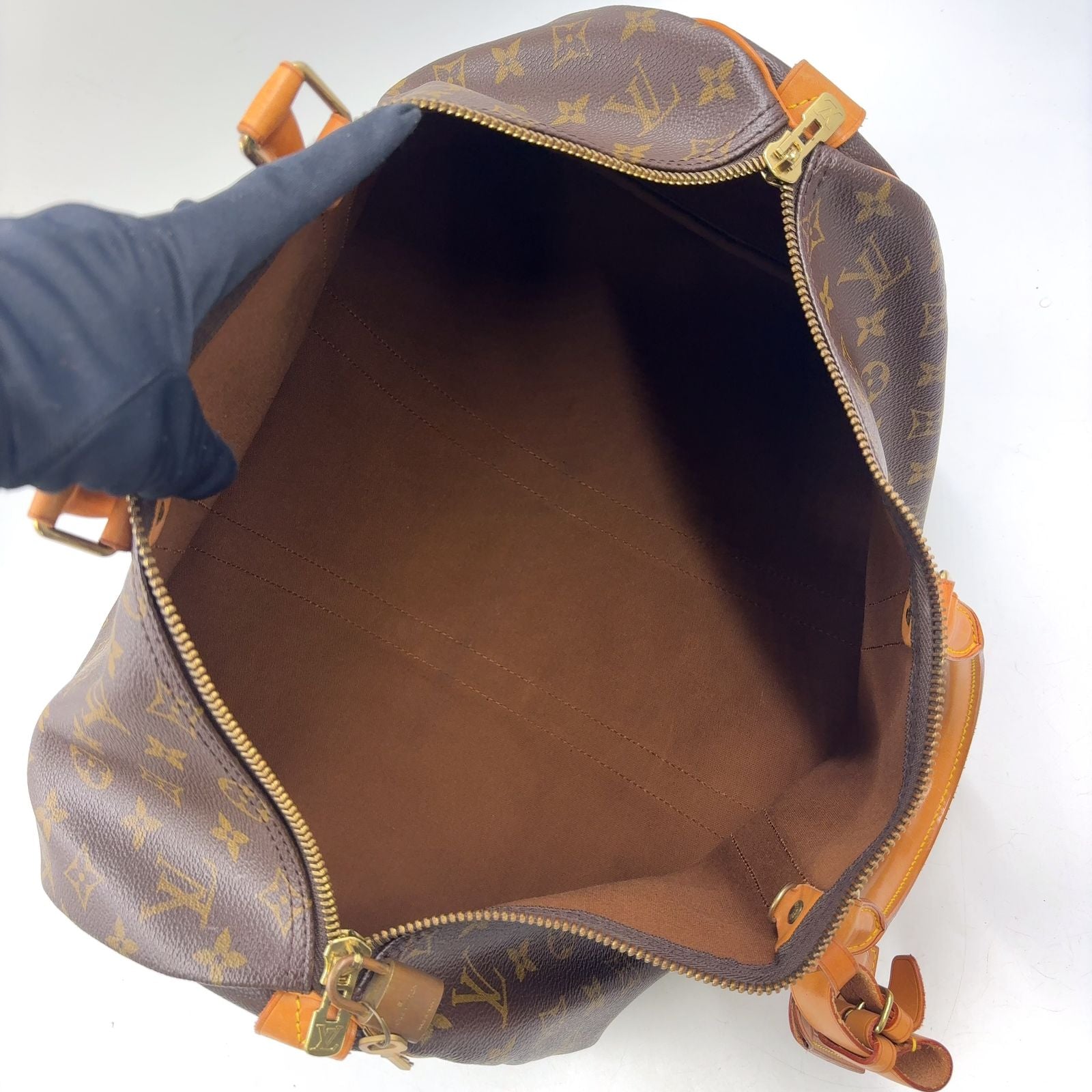 Louis Vuitton Keepall 50 Monogram Leather Brown Boston Bag Gold — view 3
